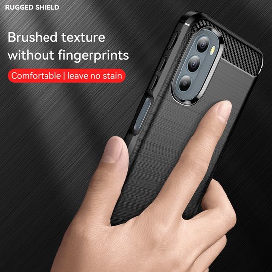 Motorola Moto G31 / Moto G41 Hoesje - MobyDefend TPU Backcover - Geborstelde Metaal &amp; Carbon-Look - Zwart