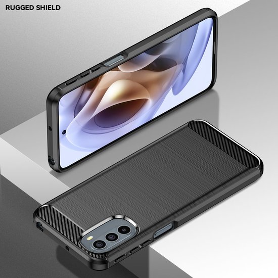 Motorola Moto G31 / Moto G41 Hoesje - MobyDefend TPU Backcover - Geborstelde Metaal &amp; Carbon-Look - Zwart