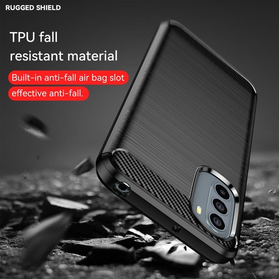 Motorola Moto G31 / Moto G41 Hoesje - MobyDefend TPU Backcover - Geborstelde Metaal &amp; Carbon-Look - Zwart