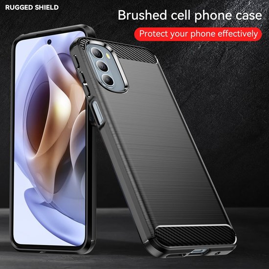 Motorola Moto G31 / Moto G41 Hoesje, MobyDefend TPU Gelcase, Geborsteld Metaal + Carbonlook, Zwart