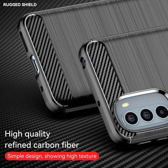 Motorola Moto G31 / Moto G41 Hoesje - MobyDefend TPU Backcover - Geborstelde Metaal &amp; Carbon-Look - Zwart