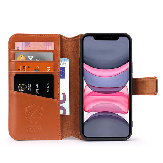 iPhone 11 Hoesje, Luxe MobyDefend Wallet Bookcase, Lichtbruin