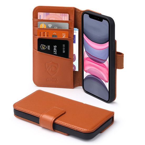 iPhone 11 Hoesje, Luxe MobyDefend Wallet Bookcase, Lichtbruin