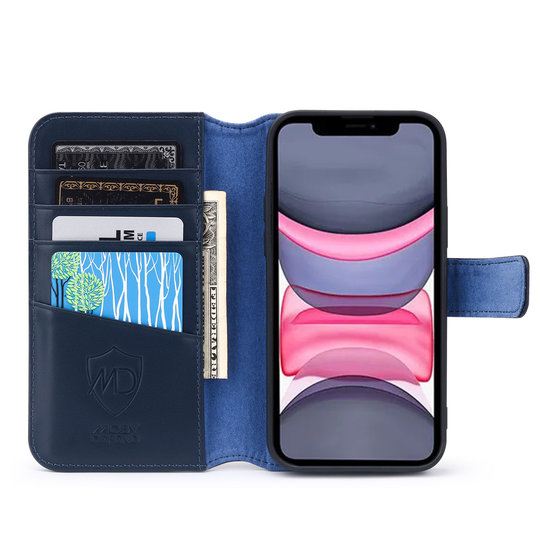 iPhone 11 Hoesje, Luxe MobyDefend Wallet Bookcase, Blauw