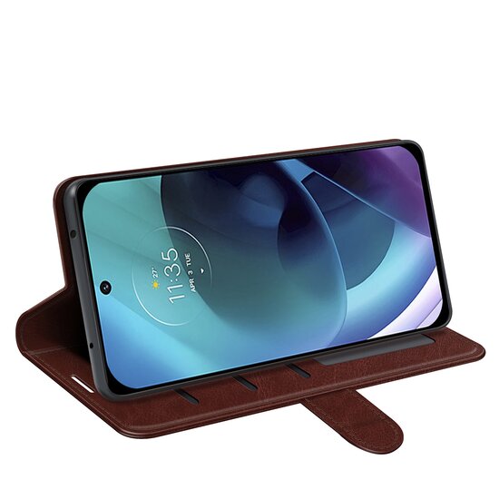 Motorola Moto G51 Hoesje - MobyDefend Wallet Book Case (Sluiting Achterkant) - Bruin