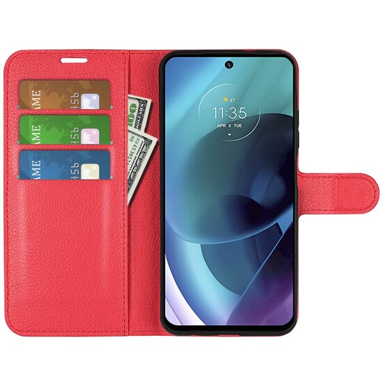 Motorola Moto G51 Hoesje, MobyDefend Kunstleren Wallet Book Case, Rood