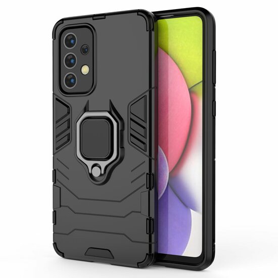 Samsung Galaxy A33 Hoesje - MobyDefend Dubbelgelaagde Pantsercase Met Standaard - Zwart