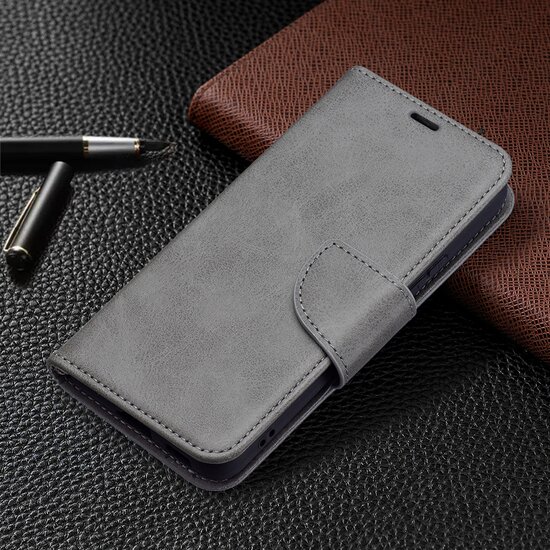 Samsung Galaxy S22 Hoesje, MobyDefend Wallet Book Case Met Koord, Grijs