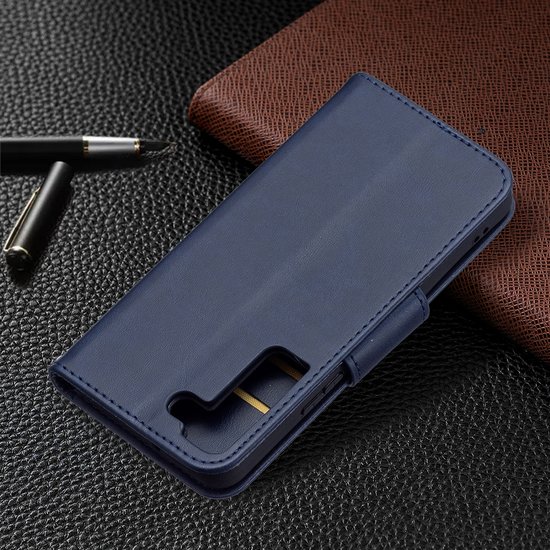 Samsung Galaxy S22 Hoesje, MobyDefend Wallet Book Case Met Koord, Blauw