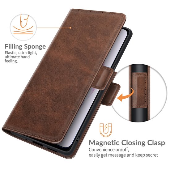 Samsung Galaxy S22 Hoesje, MobyDefend Luxe Wallet Book Case (Sluiting Zijkant), Bruin