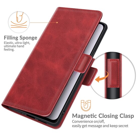 Samsung Galaxy S22 Hoesje, MobyDefend Luxe Wallet Book Case (Sluiting Zijkant), Rood