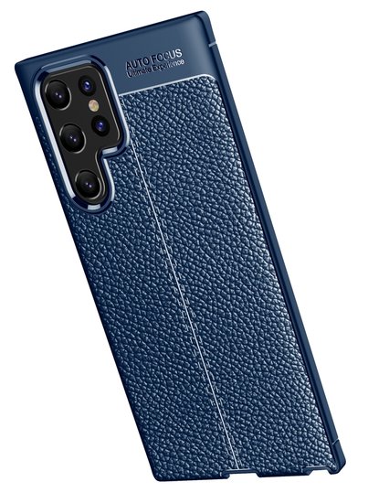 Samsung Galaxy S22 Ultra Hoesje, MobyDefend TPU Gelcase, Lederlook, Navy Blauw