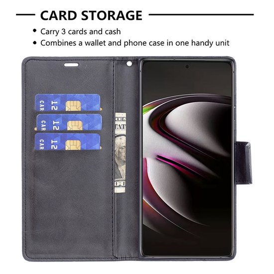 Samsung Galaxy S22 Ultra Hoesje, MobyDefend Wallet Book Case Met Koord, Zwart