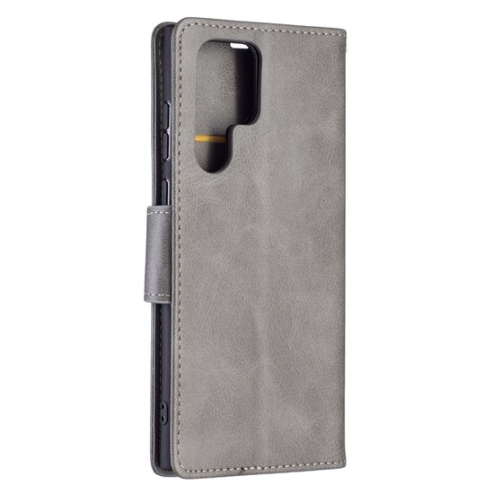 Samsung Galaxy S22 Ultra Hoesje, MobyDefend Wallet Book Case Met Koord, Grijs