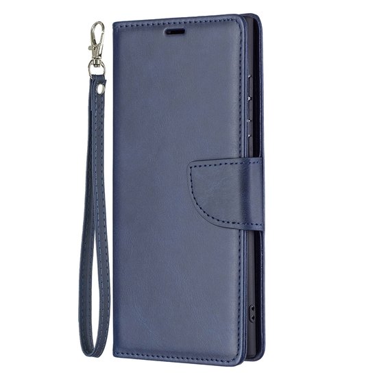 Samsung Galaxy S22 Ultra Hoesje, MobyDefend Wallet Book Case Met Koord, Blauw