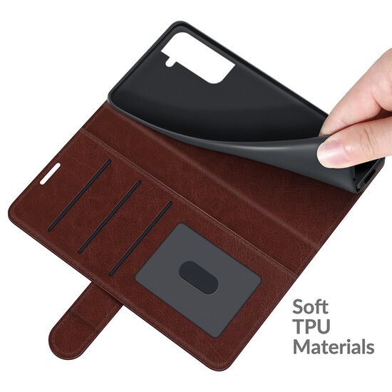 Samsung Galaxy S22 Plus (S22+) Hoesje, MobyDefend Wallet Book Case (Sluiting Achterkant), Bruin