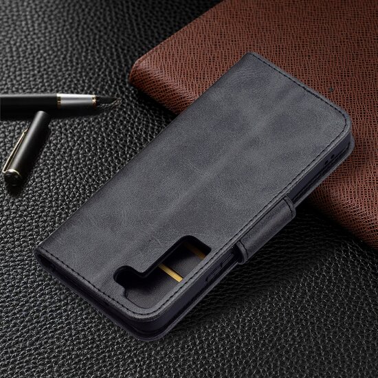 Samsung Galaxy S22 Plus (S22+) Hoesje, MobyDefend Wallet Book Case Met Koord, Zwart