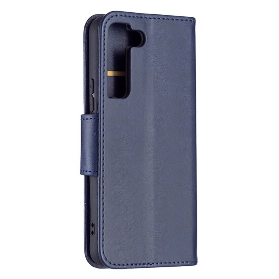 Samsung Galaxy S22 Plus (S22+) Hoesje, MobyDefend Wallet Book Case Met Koord, Blauw