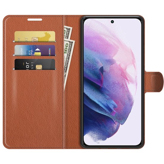 Samsung Galaxy S22 Plus (S22+) Hoesje, MobyDefend Kunstleren Wallet Book Case, Bruin