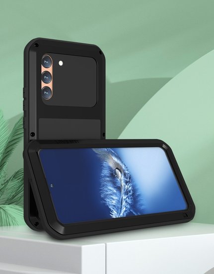 Samsung Galaxy S22 Plus (S22+) Hoes - Love Mei Metalen Case - Extreme Protection - Zwart