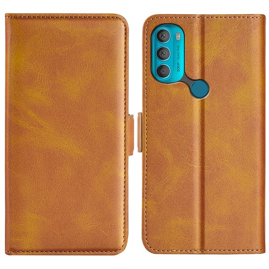 Motorola Moto G71 Hoesje, MobyDefend Luxe Wallet Book Case (Sluiting Zijkant), Lichtbruin