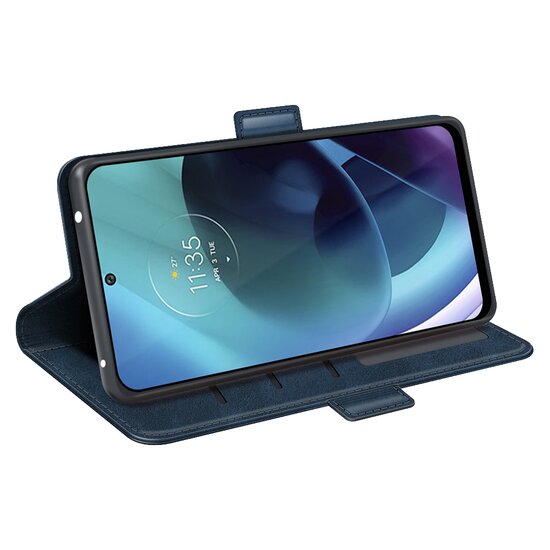 Motorola Moto G71 Hoesje - MobyDefend Luxe Wallet Book Case (Sluiting Zijkant) - Blauw