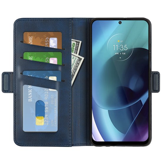 Motorola Moto G71 Hoesje, MobyDefend Luxe Wallet Book Case (Sluiting Zijkant), Blauw