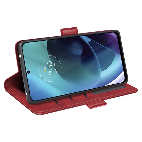 Motorola Moto G71 Hoesje - MobyDefend Luxe Wallet Book Case (Sluiting Zijkant) - Rood