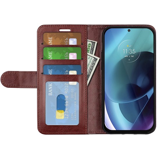 Motorola Moto G71 Hoesje, MobyDefend Wallet Book Case (Sluiting Achterkant), Bruin
