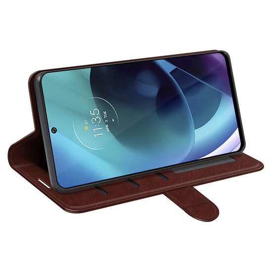 Motorola Moto G71 Hoesje - MobyDefend Wallet Book Case (Sluiting Achterkant) - Bruin