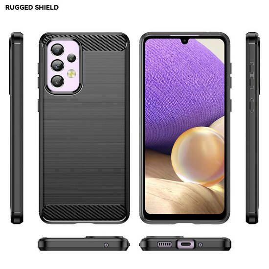 Samsung Galaxy A33 Hoesje - MobyDefend TPU Backcover - Geborstelde Metaal &amp; Carbon-Look - Zwart