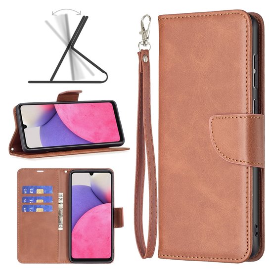 Samsung Galaxy A33 Hoesje, MobyDefend Wallet Book Case Met Koord, Bruin