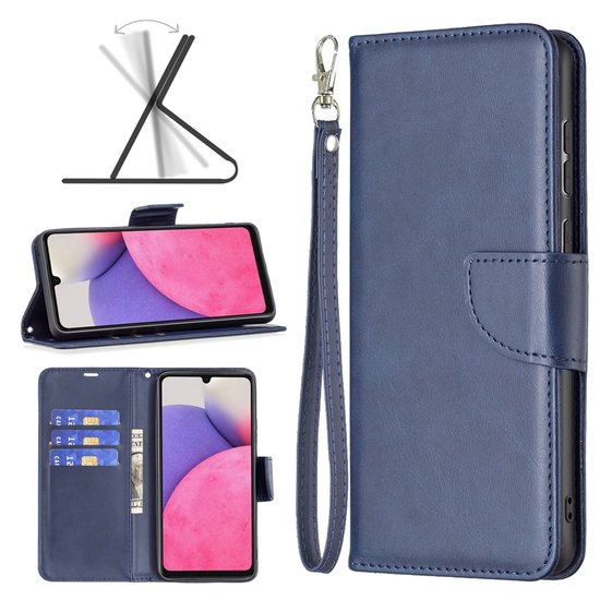 Samsung Galaxy A33 Hoesje, MobyDefend Wallet Book Case Met Koord, Blauw