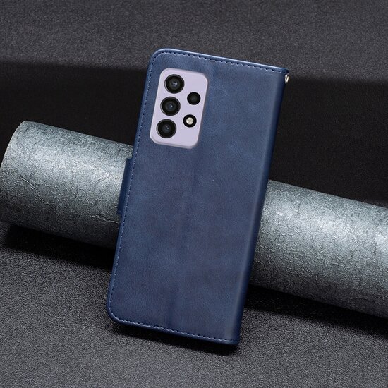 Samsung Galaxy A33 Hoesje - MobyDefend Wallet Book Case Met Koord - Blauw