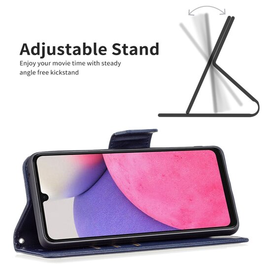 Samsung Galaxy A33 Hoesje - MobyDefend Wallet Book Case Met Koord - Blauw