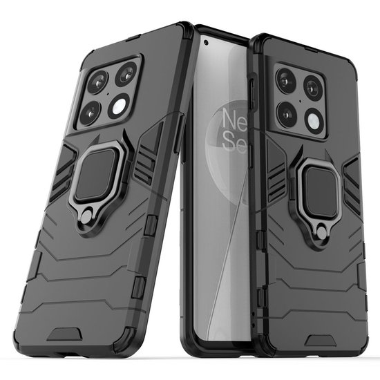 OnePlus 10 Pro Hoesje - MobyDefend Dubbelgelaagde Pantsercase Met Standaard - Zwart