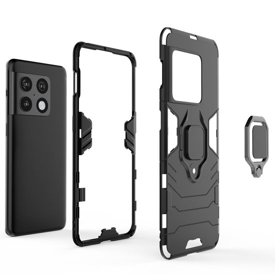 OnePlus 10 Pro Hoesje - MobyDefend Dubbelgelaagde Pantsercase Met Standaard - Zwart