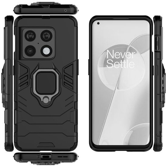 OnePlus 10 Pro Hoesje - MobyDefend Dubbelgelaagde Pantsercase Met Standaard - Zwart