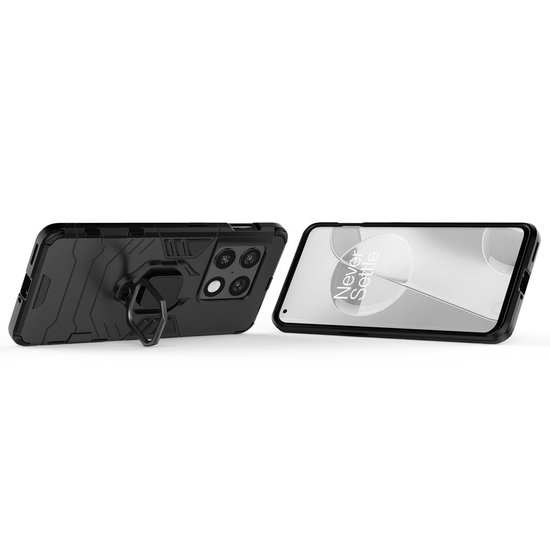 OnePlus 10 Pro Hoesje - MobyDefend Dubbelgelaagde Pantsercase Met Standaard - Zwart