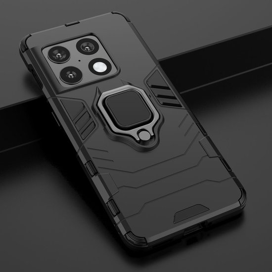 OnePlus 10 Pro Hoesje - MobyDefend Dubbelgelaagde Pantsercase Met Standaard - Zwart