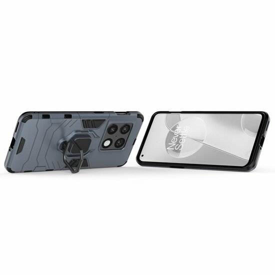 OnePlus 10 Pro Hoesje - MobyDefend Dubbelgelaagde Pantsercase Met Standaard - Navy Blauw