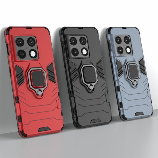 OnePlus 10 Pro Hoesje - MobyDefend Dubbelgelaagde Pantsercase Met Standaard - Navy Blauw