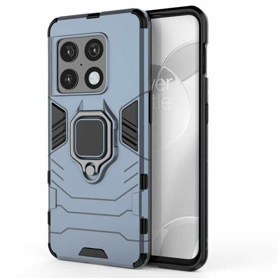 OnePlus 10 Pro Hoesje - MobyDefend Dubbelgelaagde Pantsercase Met Standaard - Navy Blauw