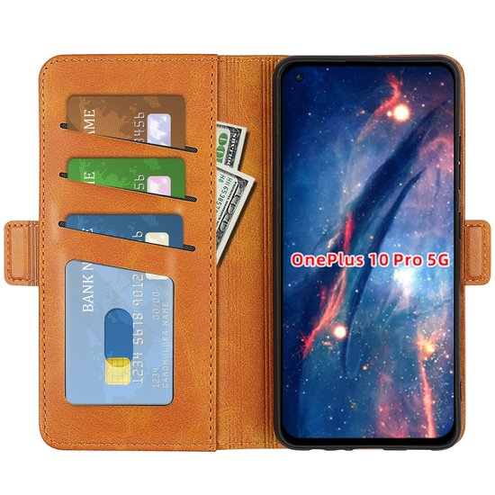 OnePlus 10 Pro Hoesje, MobyDefend Luxe Wallet Book Case (Sluiting Zijkant), Lichtbruin