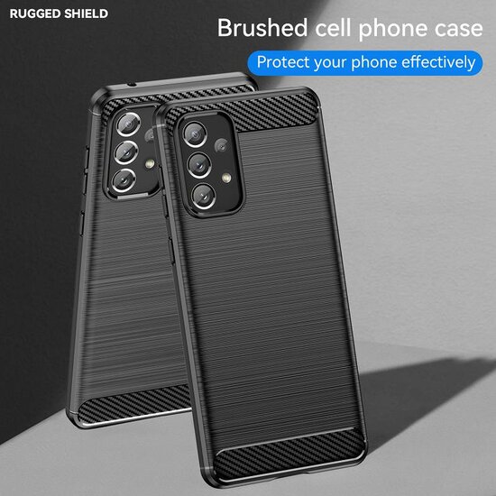 Samsung Galaxy A73 Hoesje - MobyDefend TPU Backcover - Geborstelde Metaal &amp; Carbon-Look - Zwart