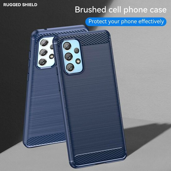 Samsung Galaxy A73 Hoesje - MobyDefend TPU Backcover - Geborstelde Metaal &amp; Carbon-Look - Navy Blauw