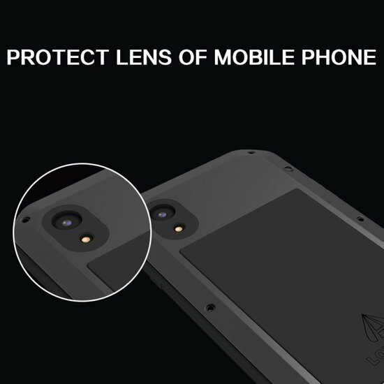 Apple iPhone XR hoes, Love Mei, metalen extreme protection case, zwart
