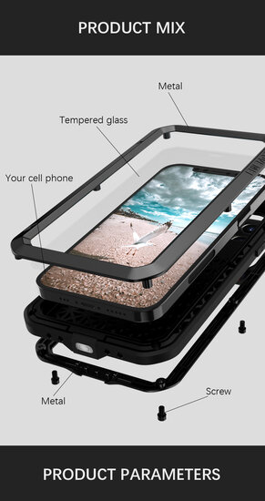 Apple iPhone 12 Pro Hoes - Love Mei Metalen Case - Extreme Protection - Zwart