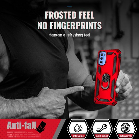 Motorola Moto G31 / Moto G41 Hoesje - MobyDefend Pantsercase Met Draaibare Ring - Zwart