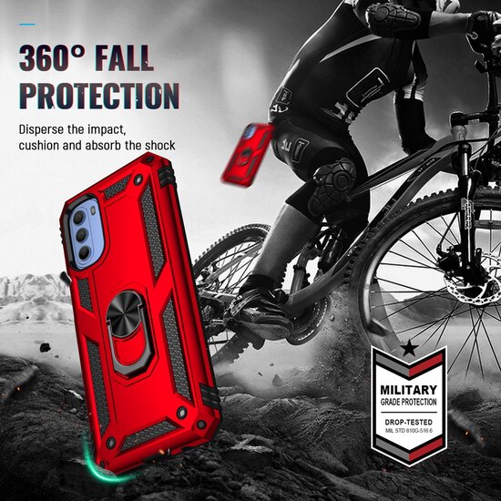 Motorola Moto G31 / Moto G41 Hoesje - MobyDefend Pantsercase Met Draaibare Ring - Zwart